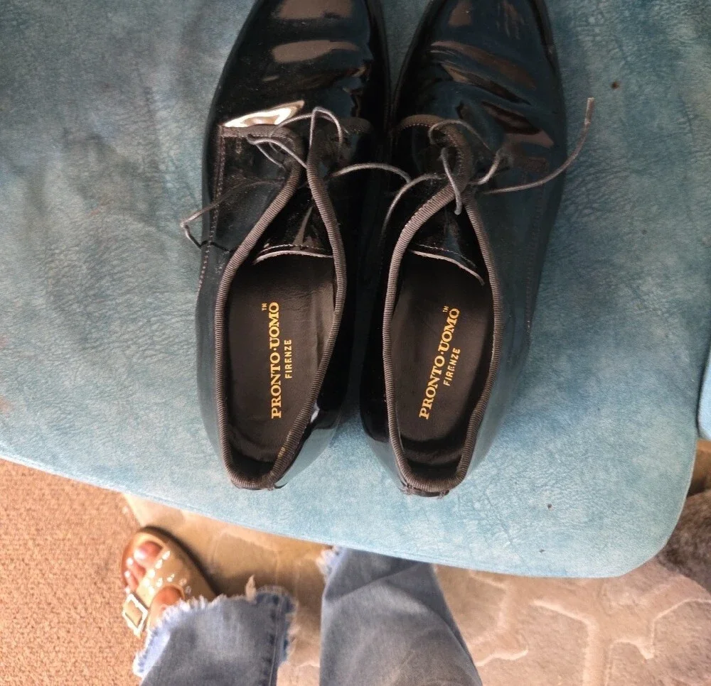 Pronto Uomo Men's Black Patent Lace-Up Oxfords Sz 10 1/2